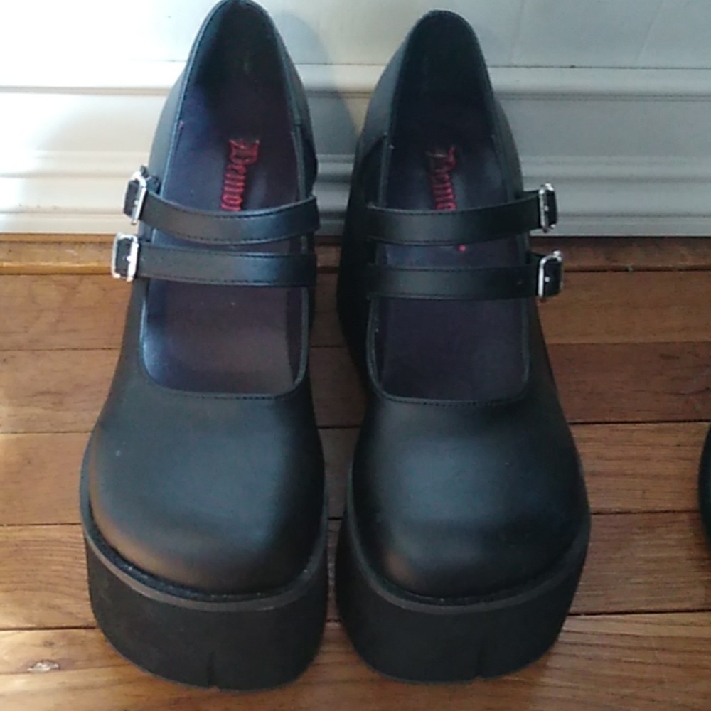 Demonia Black Double-Strap Platform Mary Janes